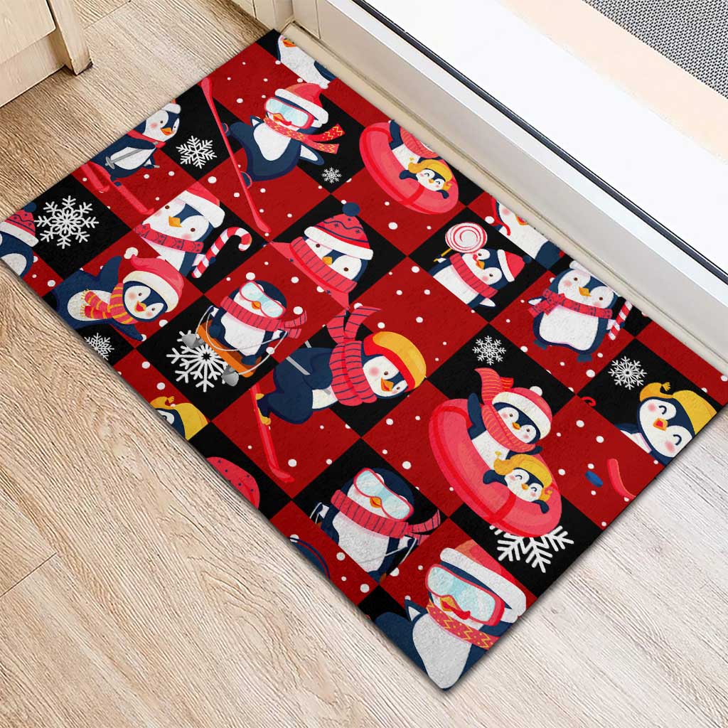 Penguin Winter Sports Christmas Rubber Doormat Cute Holiday Ski Snow Fun - Wonder Print Shop