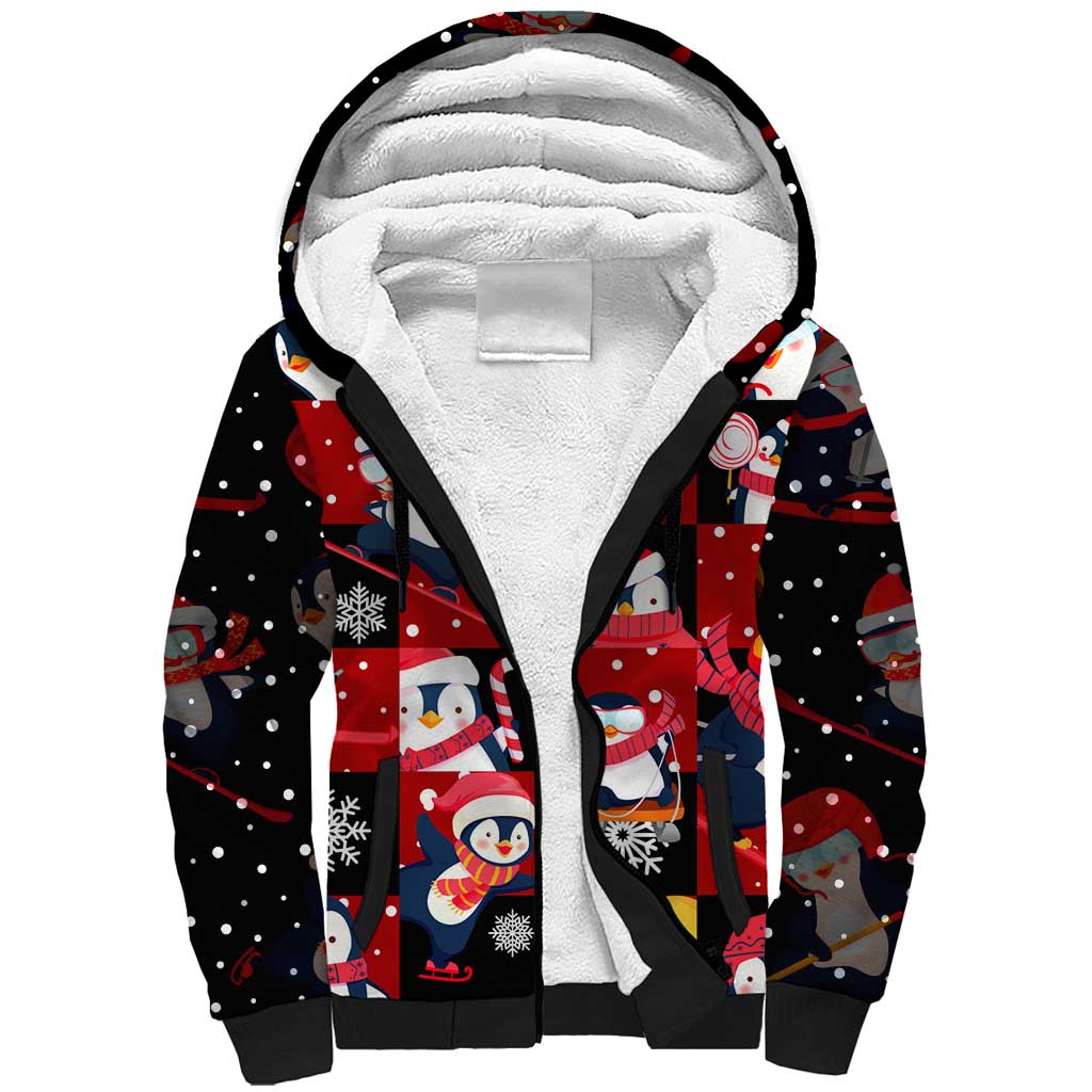 Penguin Winter Sports Christmas Sherpa Hoodie Cute Holiday Ski Snow Fun - Wonder Print Shop