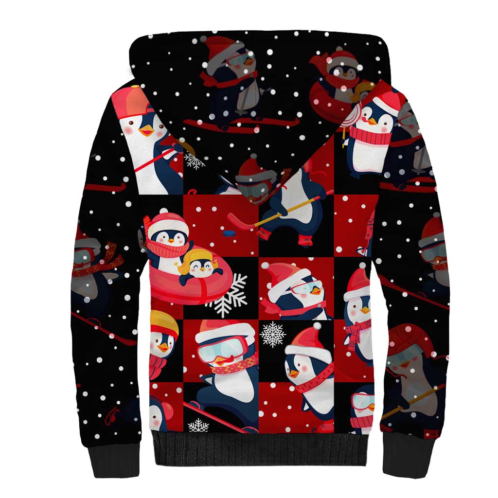 Penguin Winter Sports Christmas Sherpa Hoodie Cute Holiday Ski Snow Fun - Wonder Print Shop