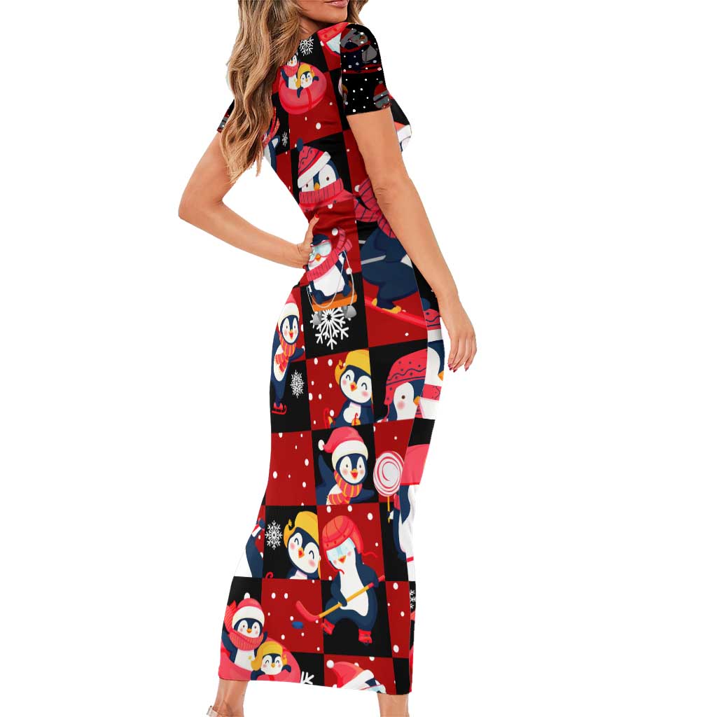 Penguin Winter Sports Christmas Short Sleeve Bodycon Dress Cute Holiday Ski Snow Fun - Wonder Print Shop