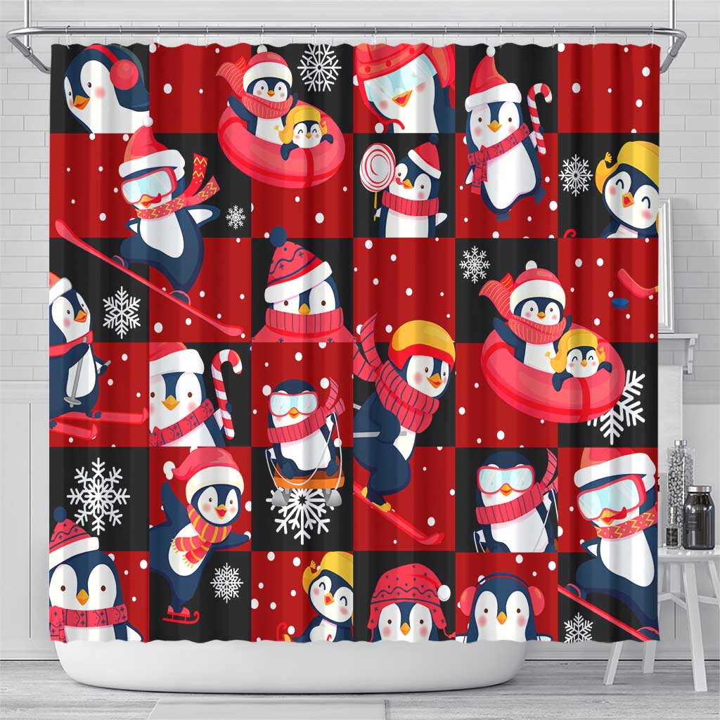 Penguin Winter Sports Christmas Shower Curtain Cute Holiday Ski Snow Fun - Wonder Print Shop