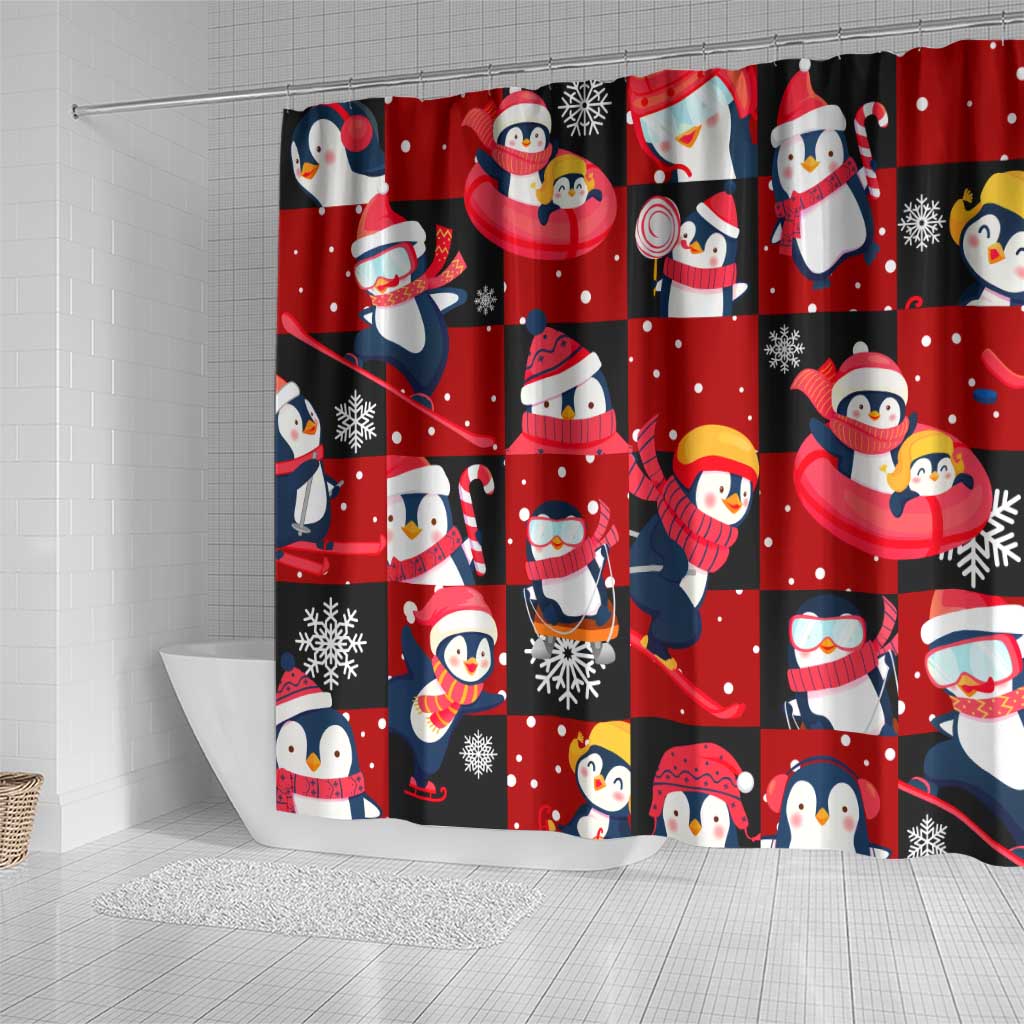Penguin Winter Sports Christmas Shower Curtain Cute Holiday Ski Snow Fun - Wonder Print Shop
