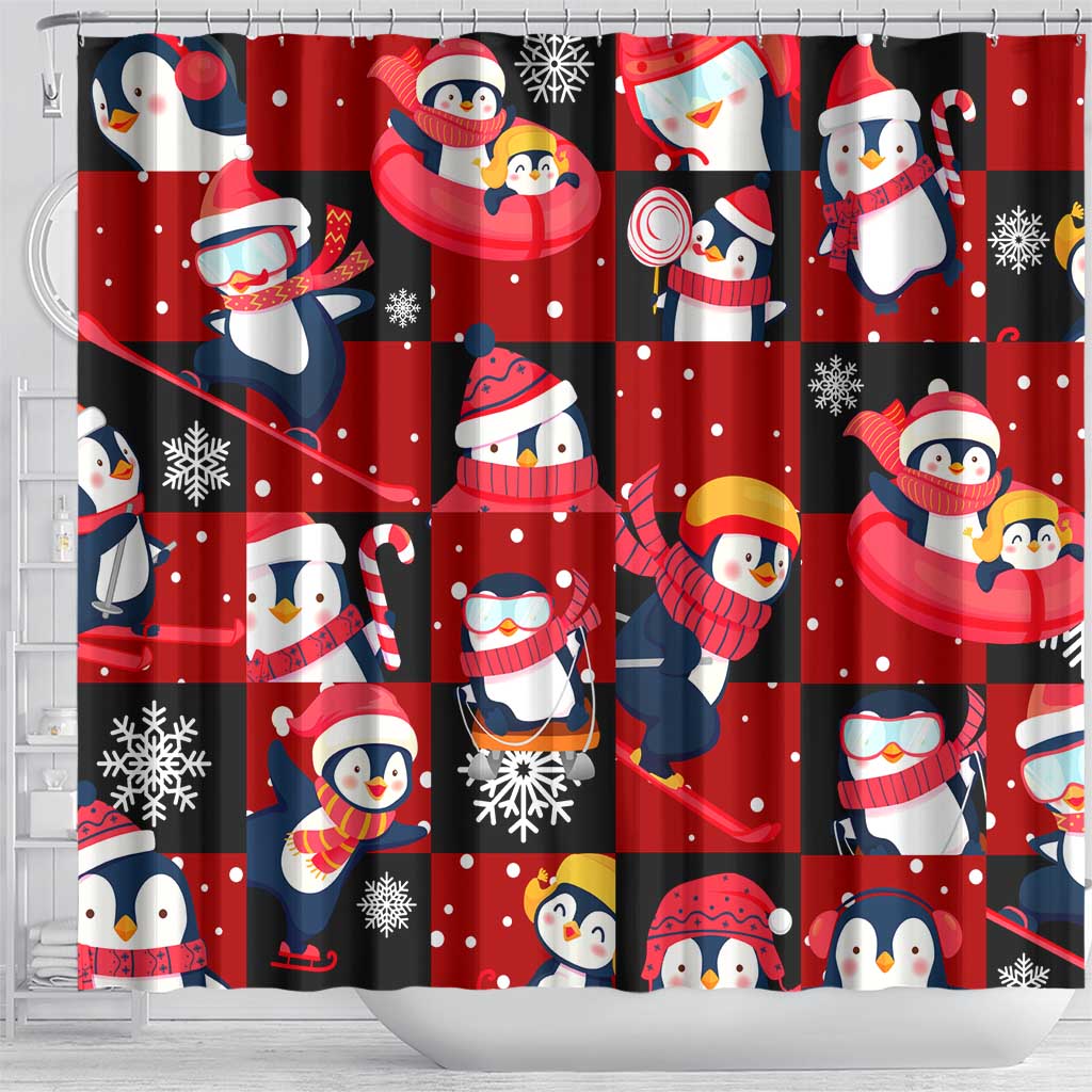 Penguin Winter Sports Christmas Shower Curtain Cute Holiday Ski Snow Fun - Wonder Print Shop