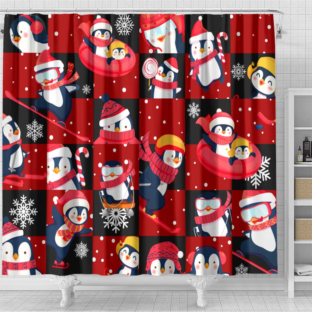 Penguin Winter Sports Christmas Shower Curtain Cute Holiday Ski Snow Fun - Wonder Print Shop