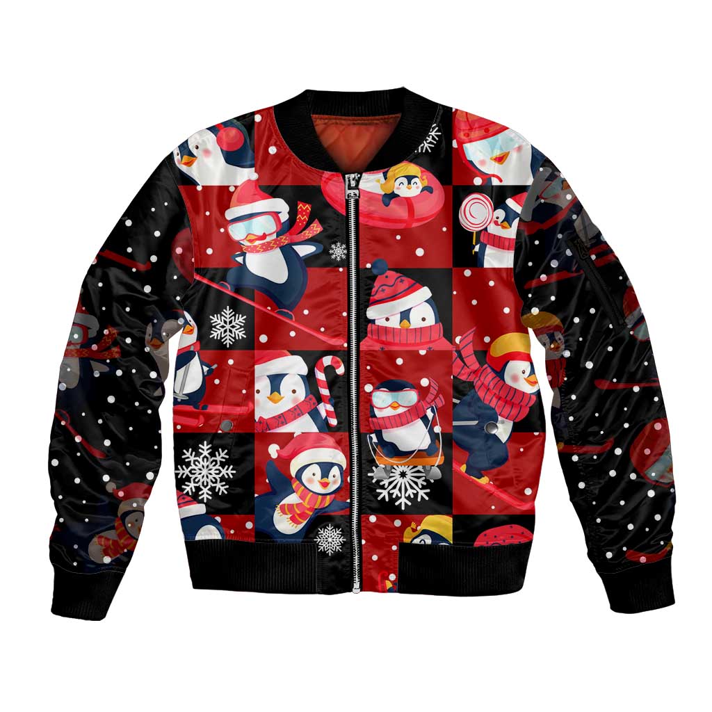 Penguin Winter Sports Christmas Sleeve Zip Bomber Jacket Cute Holiday Ski Snow Fun - Wonder Print Shop