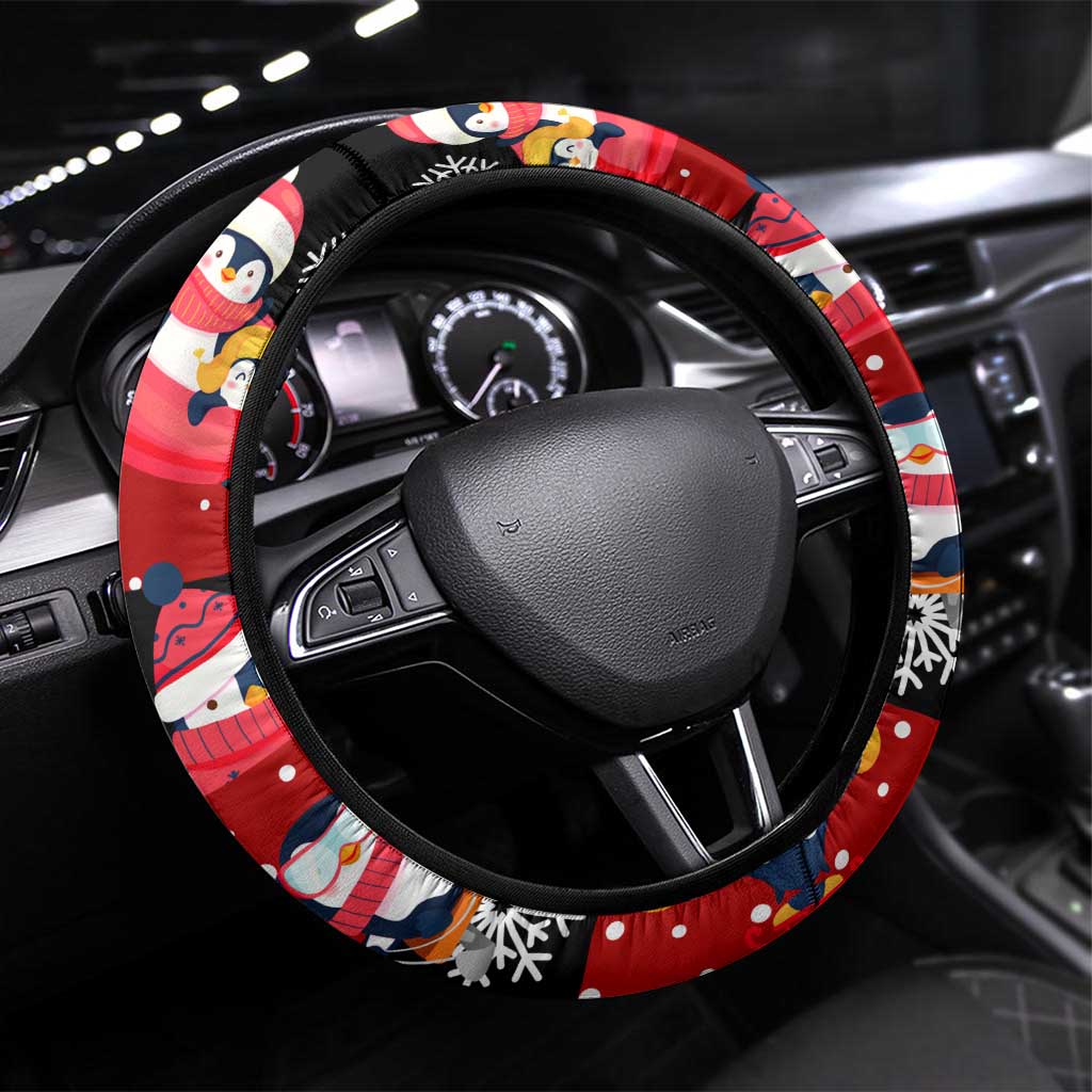 Penguin Winter Sports Christmas Steering Wheel Cover Cute Holiday Ski Snow Fun - Wonder Print Shop