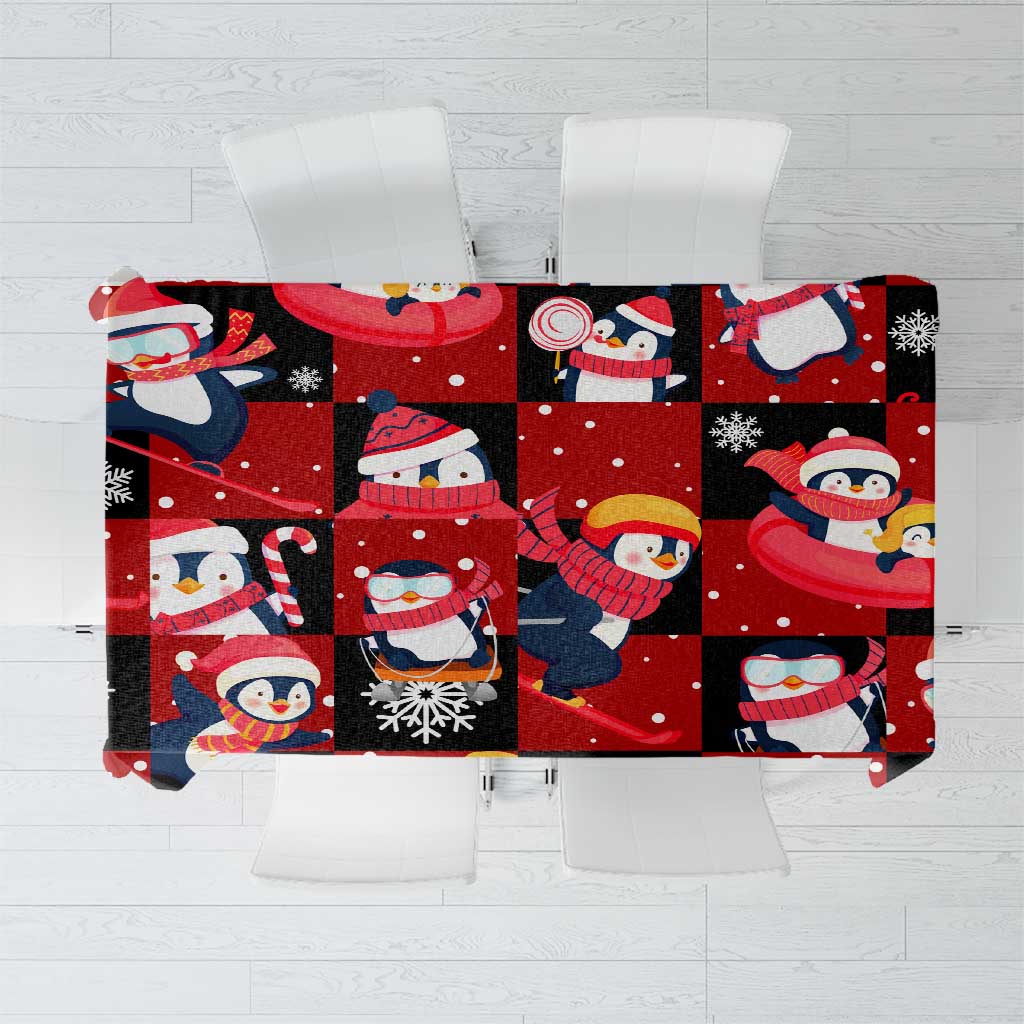 Penguin Winter Sports Christmas Tablecloth Cute Holiday Ski Snow Fun - Wonder Print Shop
