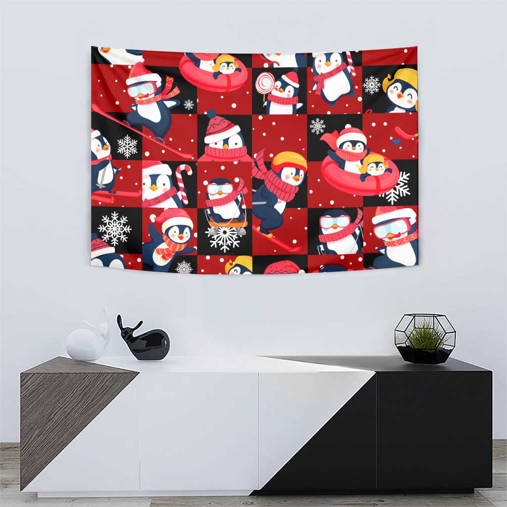 Penguin Winter Sports Christmas Tapestry Cute Holiday Ski Snow Fun - Wonder Print Shop
