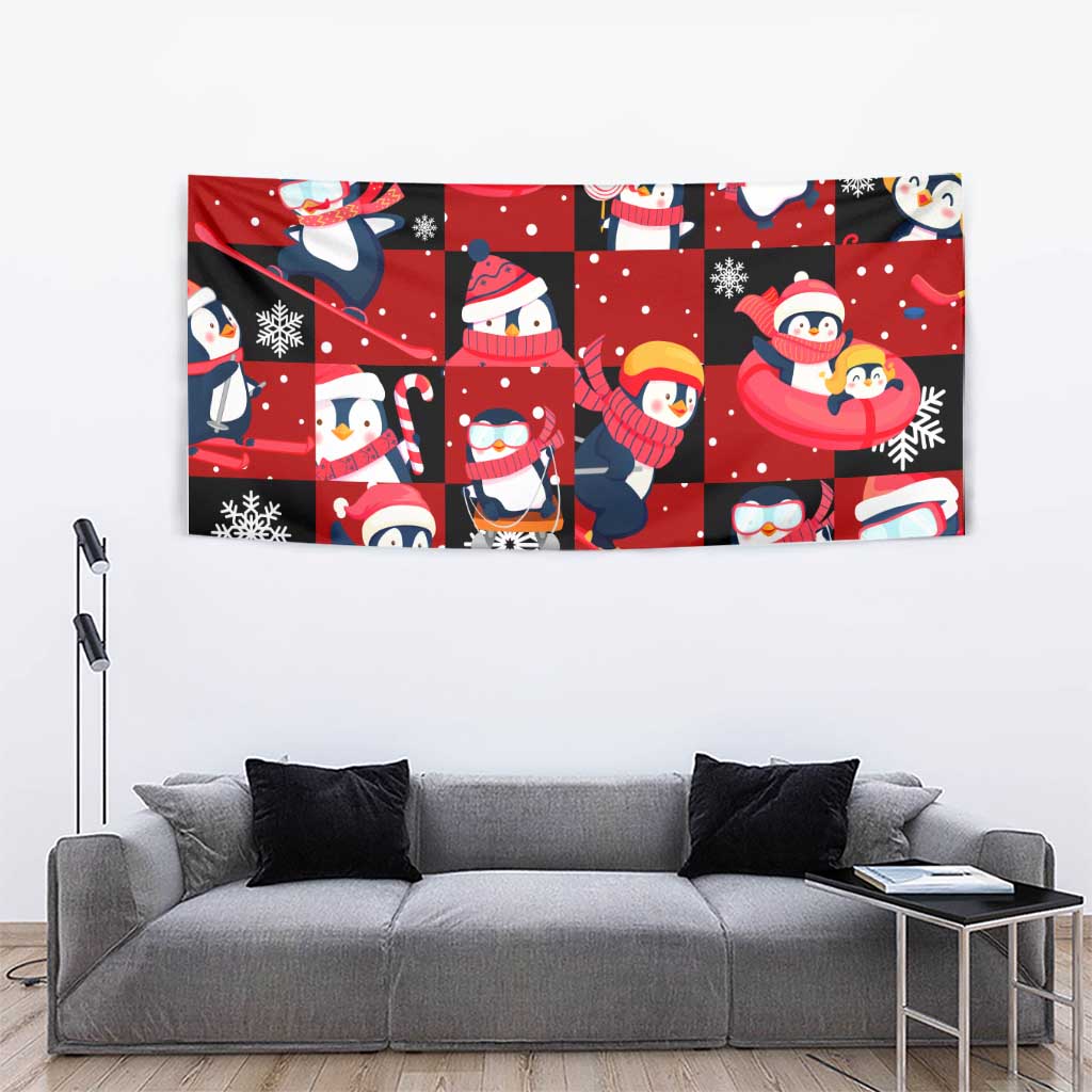 Penguin Winter Sports Christmas Tapestry Cute Holiday Ski Snow Fun - Wonder Print Shop