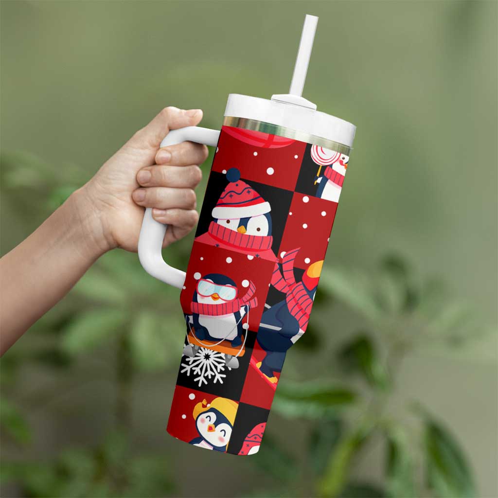 Penguin Winter Sports Christmas Tumbler With Handle Cute Holiday Ski Snow Fun - Wonder Print Shop