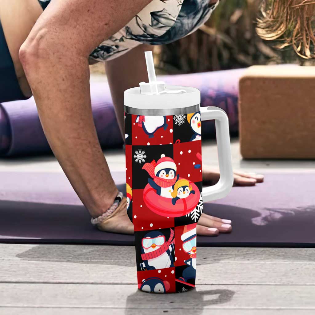 Penguin Winter Sports Christmas Tumbler With Handle Cute Holiday Ski Snow Fun - Wonder Print Shop
