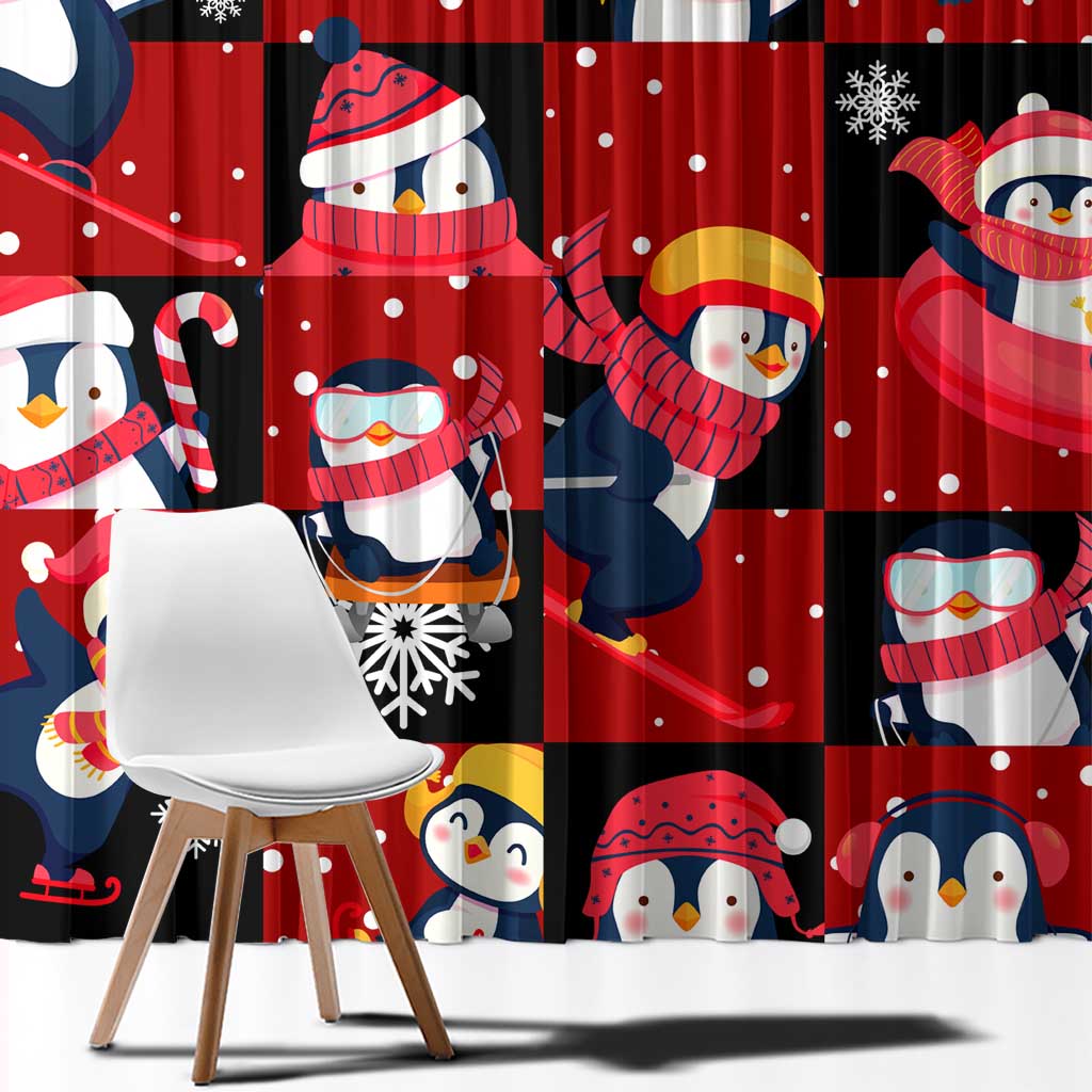 Penguin Winter Sports Christmas Window Curtain Cute Holiday Ski Snow Fun - Wonder Print Shop