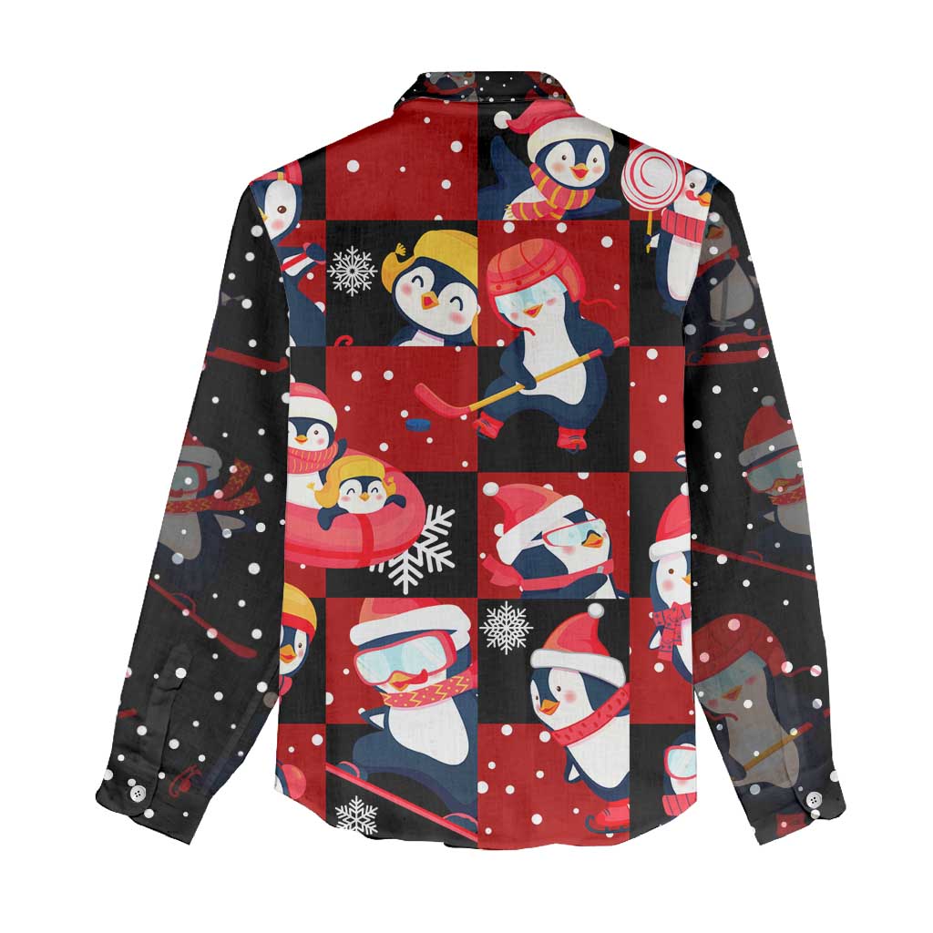 Penguin Winter Sports Christmas Women Casual Shirt Cute Holiday Ski Snow Fun - Wonder Print Shop