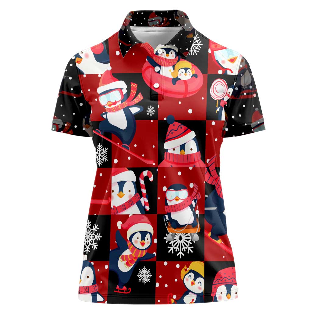 Penguin Winter Sports Christmas Women Polo Shirt Cute Holiday Ski Snow Fun - Wonder Print Shop