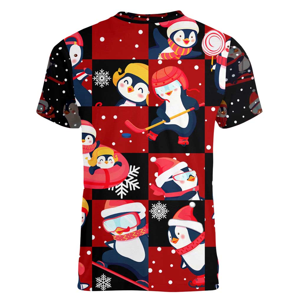 Penguin Winter Sports Christmas Women V-Neck T-Shirt Cute Holiday Ski Snow Fun - Wonder Print Shop