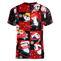 Penguin Winter Sports Christmas Women V-Neck T-Shirt Cute Holiday Ski Snow Fun - Wonder Print Shop