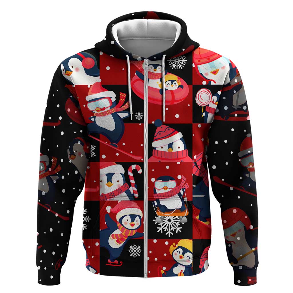 Penguin Winter Sports Christmas Zip Hoodie Cute Holiday Ski Snow Fun - Wonder Print Shop