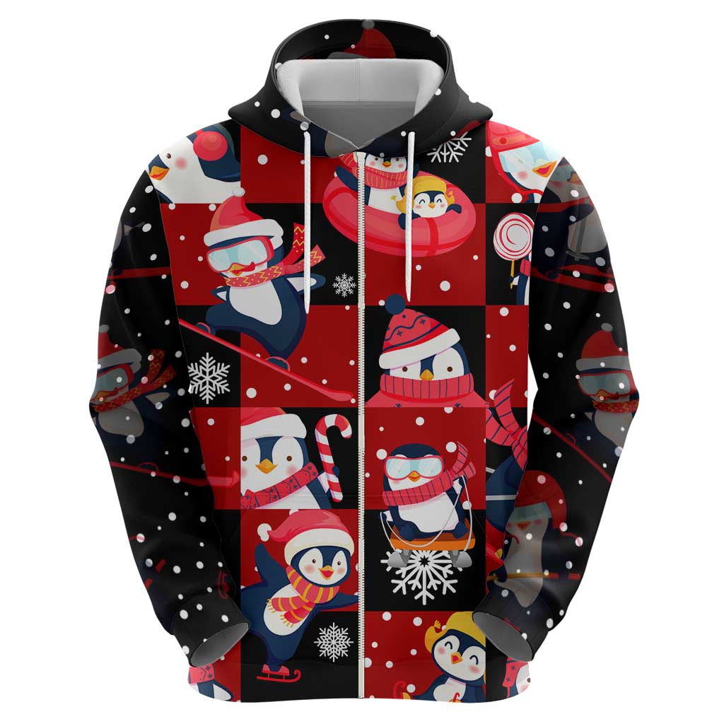 Penguin Winter Sports Christmas Zip Hoodie Cute Holiday Ski Snow Fun - Wonder Print Shop