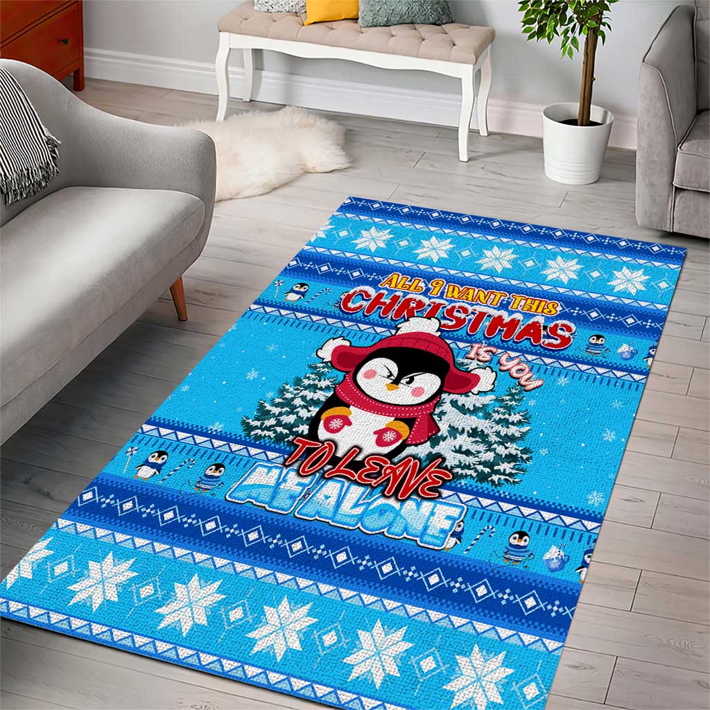 Funny Grumpy Penguin Christmas Area Rug All I Want for Christmas Is You To Leave Me Alone - Wonder Print Shop