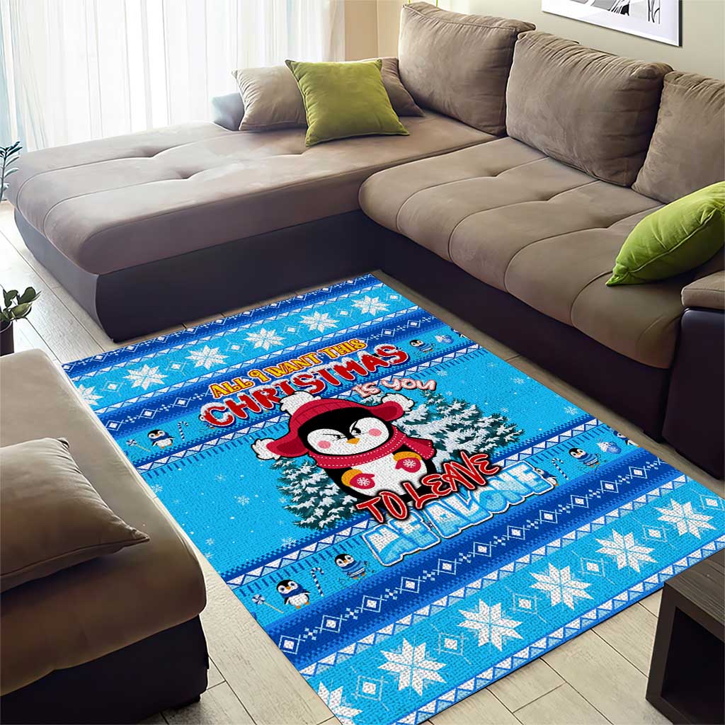 Funny Grumpy Penguin Christmas Area Rug All I Want for Christmas Is You To Leave Me Alone - Wonder Print Shop