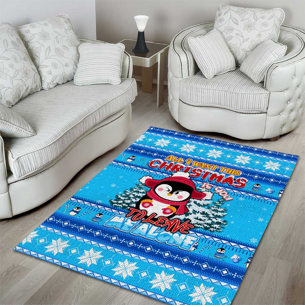 Funny Grumpy Penguin Christmas Area Rug All I Want for Christmas Is You To Leave Me Alone - Wonder Print Shop