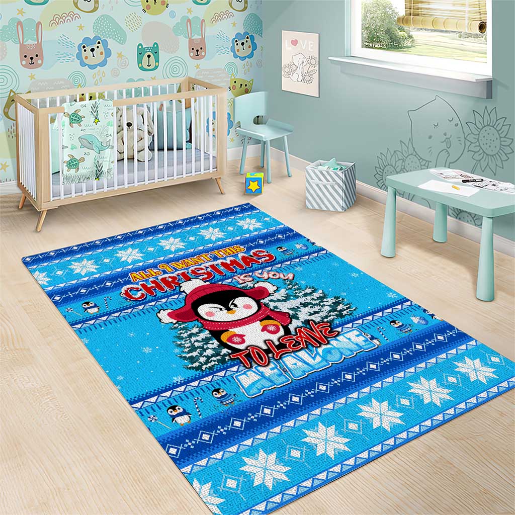Funny Grumpy Penguin Christmas Area Rug All I Want for Christmas Is You To Leave Me Alone - Wonder Print Shop