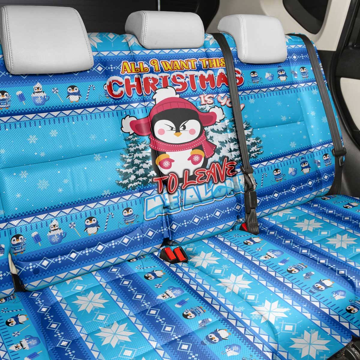Funny Grumpy Penguin Christmas Back Car Seat Cover All I Want for Christmas Is You To Leave Me Alone - Wonder Print Shop