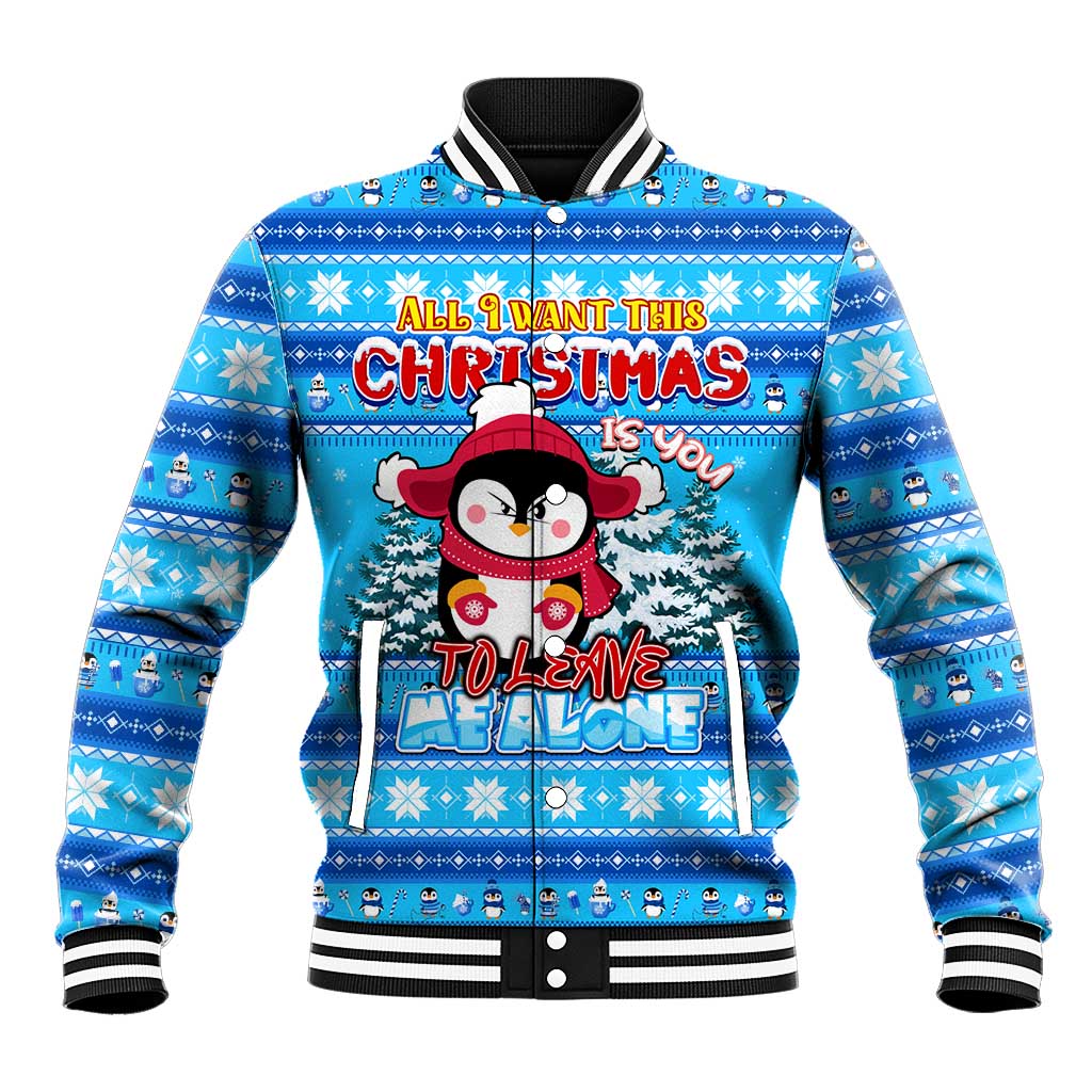 Funny Grumpy Penguin Christmas Baseball Jacket All I Want for Christmas Is You To Leave Me Alone - Wonder Print Shop