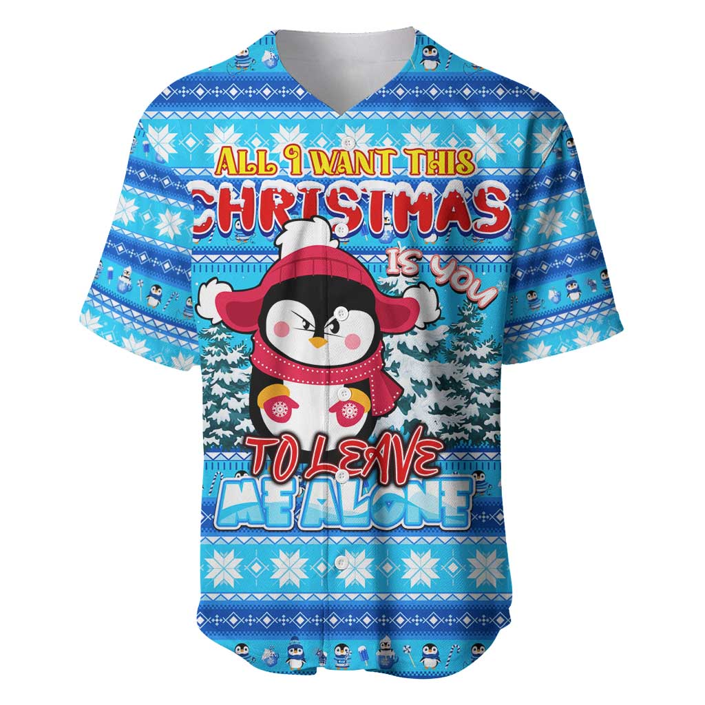 Funny Grumpy Penguin Christmas Baseball Jersey All I Want for Christmas Is You To Leave Me Alone - Wonder Print Shop