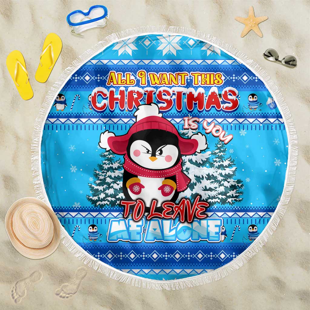 Funny Grumpy Penguin Christmas Beach Blanket All I Want for Christmas Is You To Leave Me Alone - Wonder Print Shop