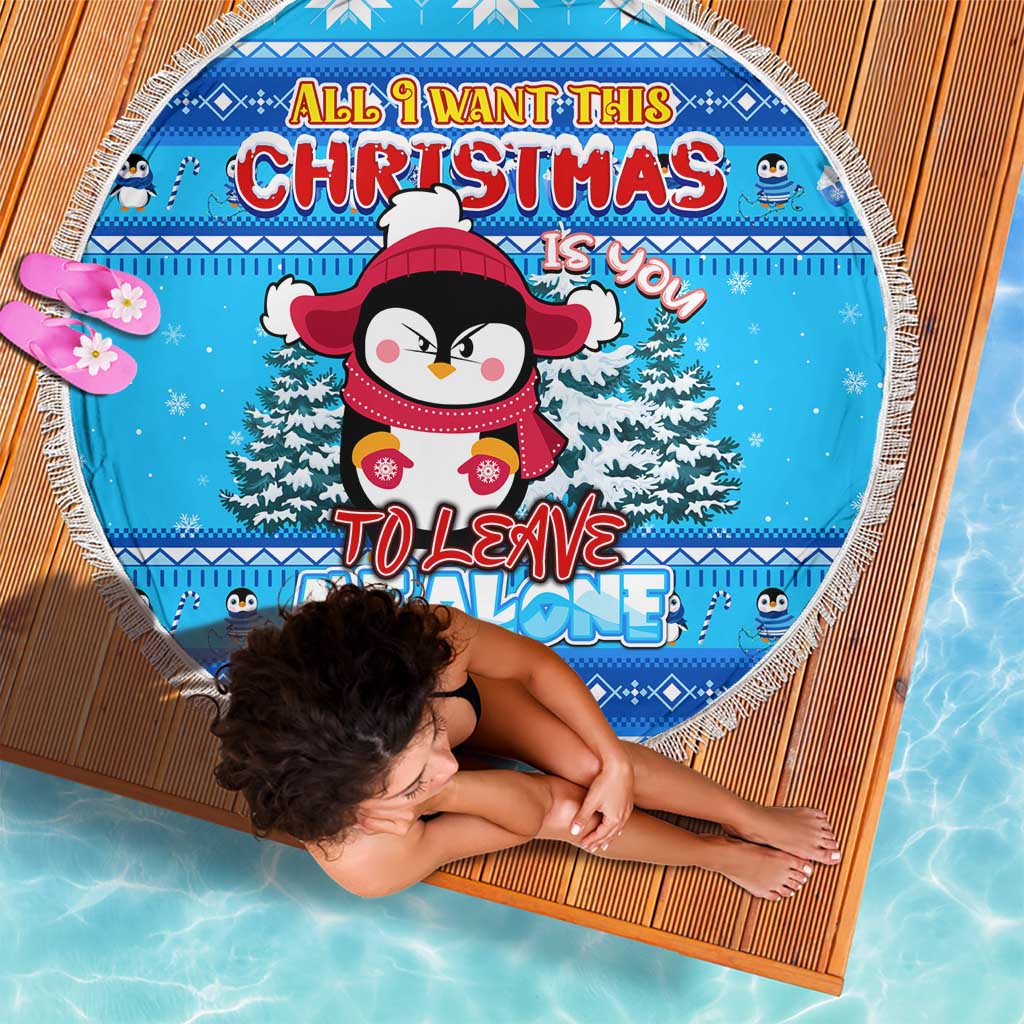 Funny Grumpy Penguin Christmas Beach Blanket All I Want for Christmas Is You To Leave Me Alone - Wonder Print Shop