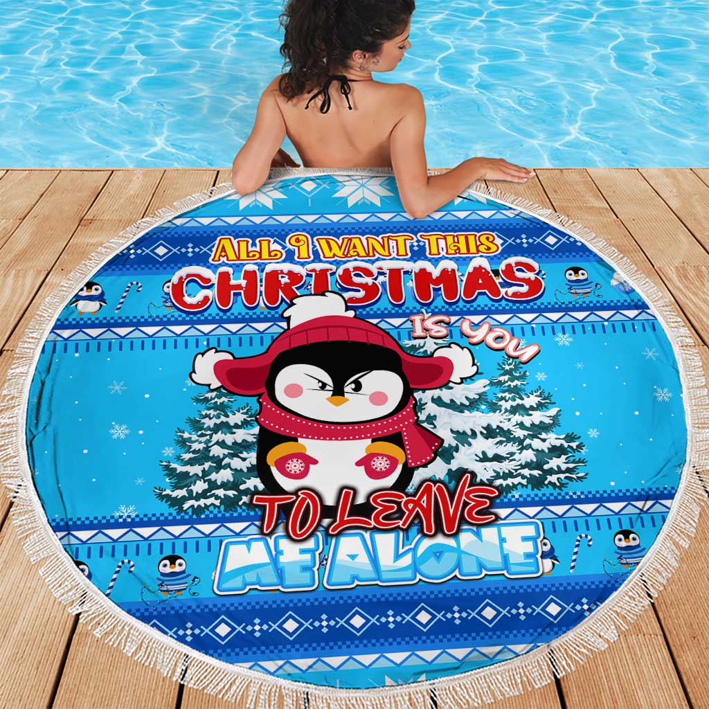 Funny Grumpy Penguin Christmas Beach Blanket All I Want for Christmas Is You To Leave Me Alone - Wonder Print Shop
