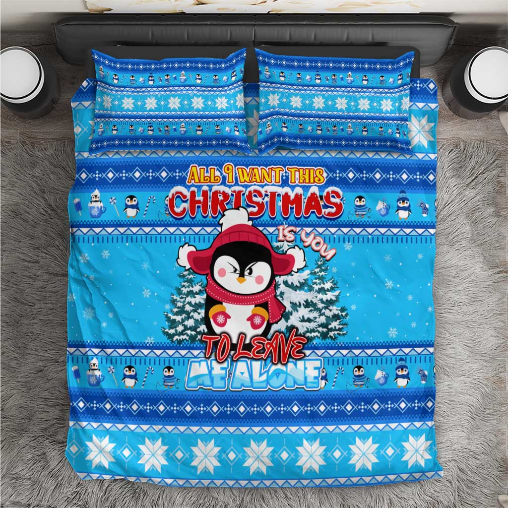 Funny Grumpy Penguin Christmas Bedding Set All I Want for Christmas Is You To Leave Me Alone - Wonder Print Shop