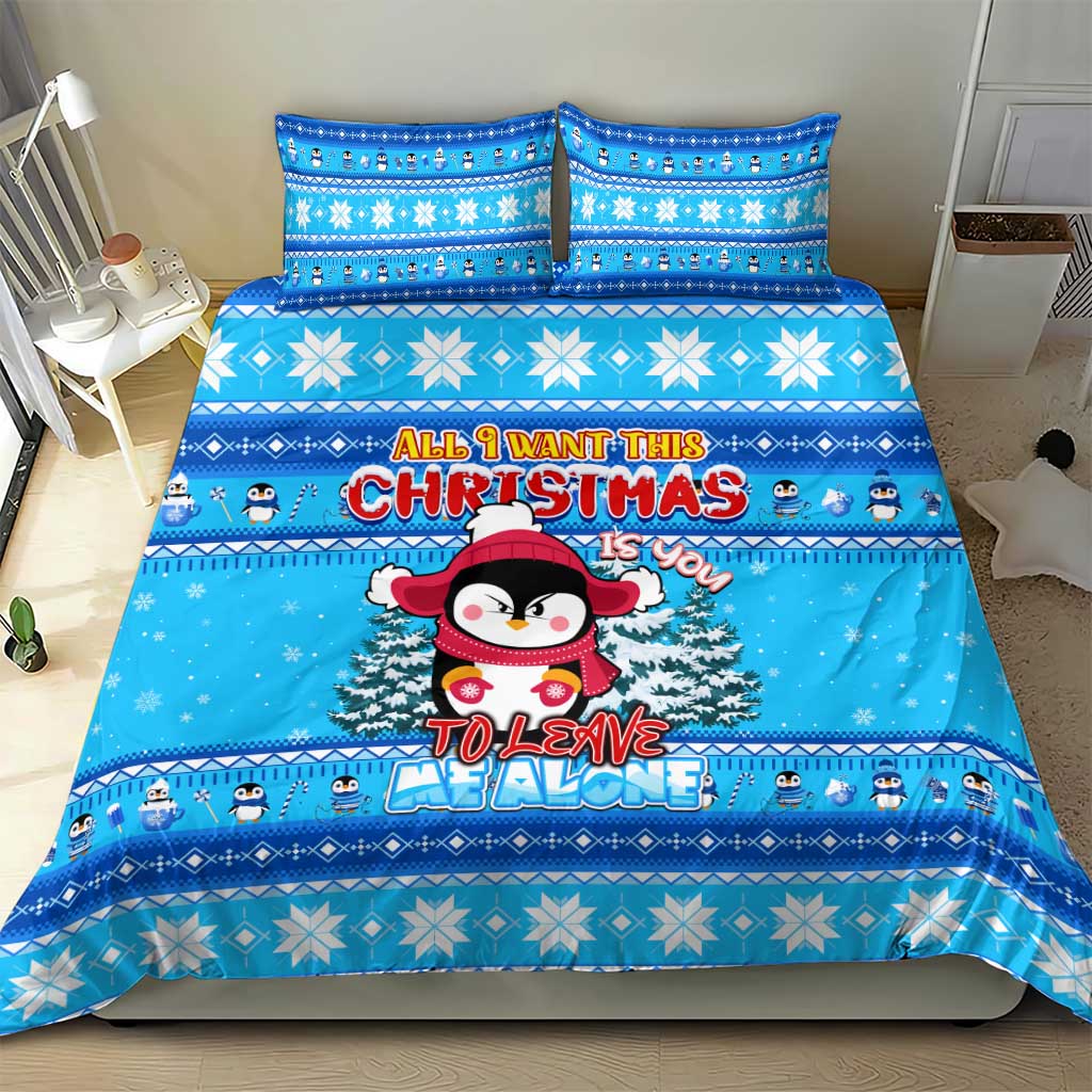 Funny Grumpy Penguin Christmas Bedding Set All I Want for Christmas Is You To Leave Me Alone - Wonder Print Shop