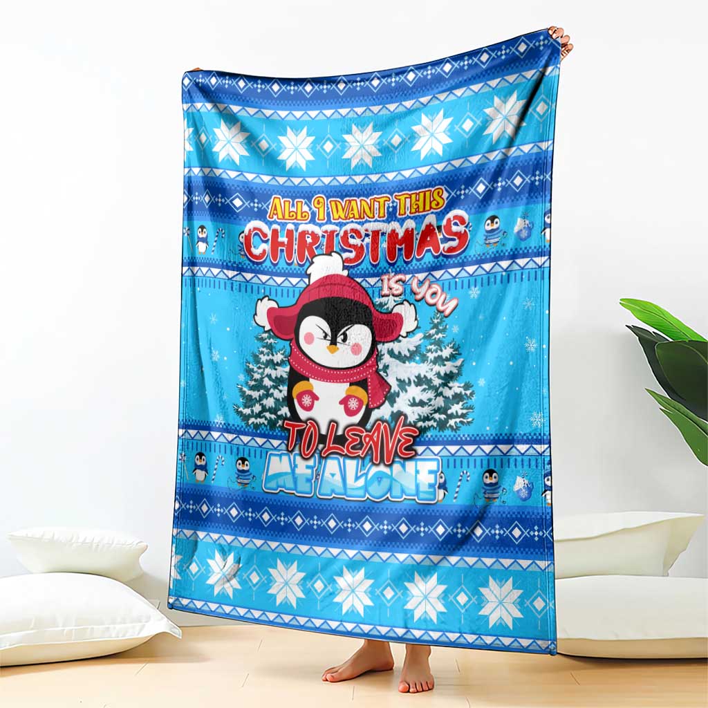 Funny Grumpy Penguin Christmas Blanket All I Want for Christmas Is You To Leave Me Alone - Wonder Print Shop