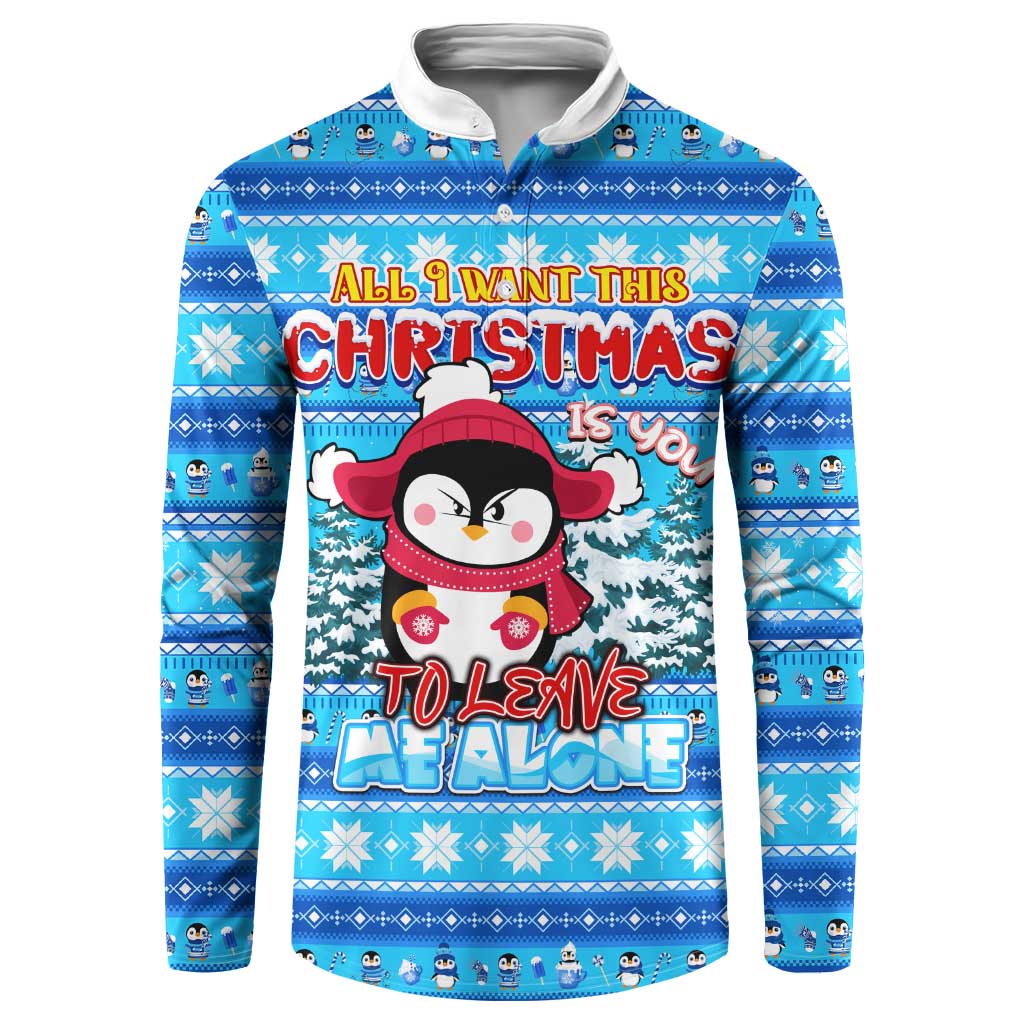 Funny Grumpy Penguin Christmas Button Sweatshirt All I Want for Christmas Is You To Leave Me Alone - Wonder Print Shop
