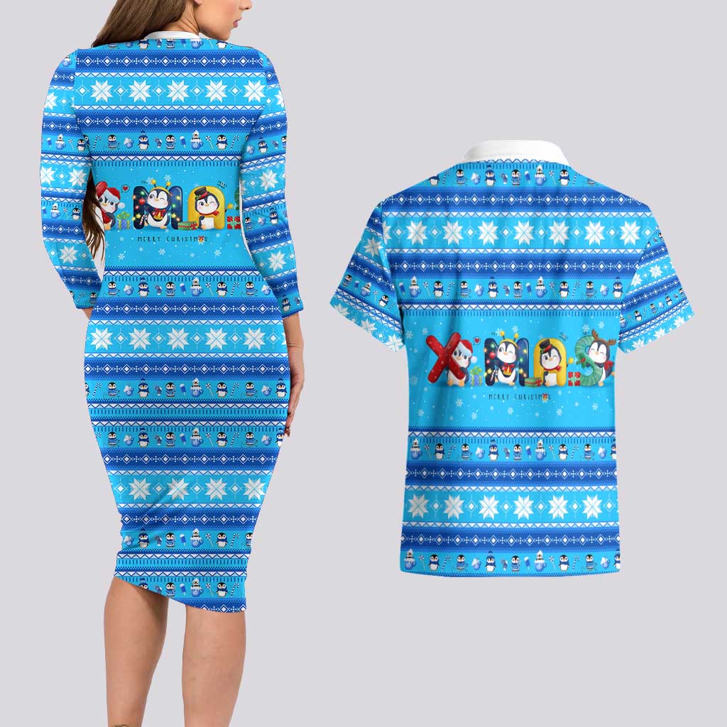 Funny Grumpy Penguin Christmas Couples Matching Long Sleeve Bodycon Dress and Hawaiian Shirt All I Want for Christmas Is You To Leave Me Alone - Wonder Print Shop