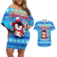 Funny Grumpy Penguin Christmas Couples Matching Off Shoulder Short Dress and Hawaiian Shirt All I Want for Christmas Is You To Leave Me Alone - Wonder Print Shop