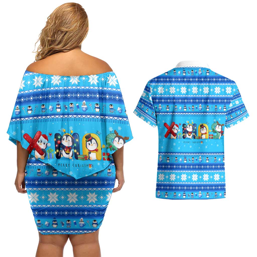 Funny Grumpy Penguin Christmas Couples Matching Off Shoulder Short Dress and Hawaiian Shirt All I Want for Christmas Is You To Leave Me Alone - Wonder Print Shop