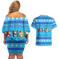 Funny Grumpy Penguin Christmas Couples Matching Off Shoulder Short Dress and Hawaiian Shirt All I Want for Christmas Is You To Leave Me Alone - Wonder Print Shop