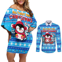 Funny Grumpy Penguin Christmas Couples Matching Off Shoulder Short Dress and Long Sleeve Button Shirt All I Want for Christmas Is You To Leave Me Alone - Wonder Print Shop