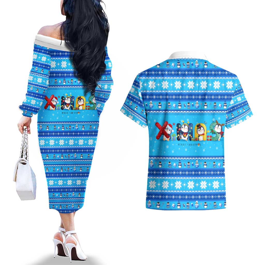 Funny Grumpy Penguin Christmas Couples Matching Off The Shoulder Long Sleeve Dress and Hawaiian Shirt All I Want for Christmas Is You To Leave Me Alone - Wonder Print Shop