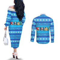 Funny Grumpy Penguin Christmas Couples Matching Off The Shoulder Long Sleeve Dress and Long Sleeve Button Shirt All I Want for Christmas Is You To Leave Me Alone - Wonder Print Shop