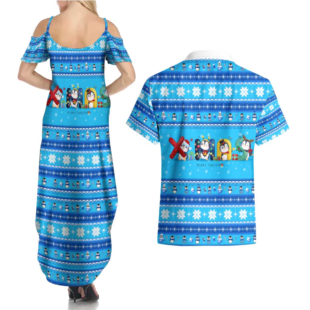 Funny Grumpy Penguin Christmas Couples Matching Summer Maxi Dress and Hawaiian Shirt All I Want for Christmas Is You To Leave Me Alone - Wonder Print Shop