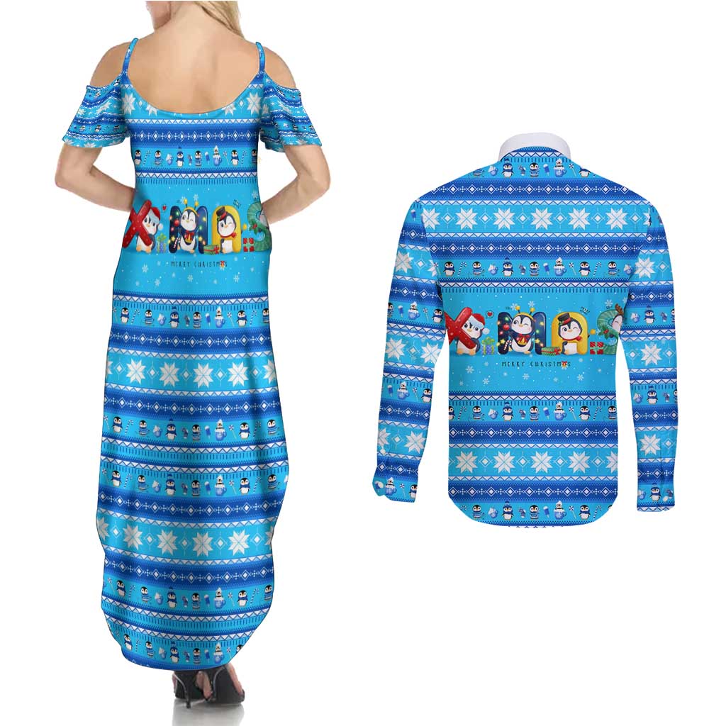 Funny Grumpy Penguin Christmas Couples Matching Summer Maxi Dress and Long Sleeve Button Shirt All I Want for Christmas Is You To Leave Me Alone - Wonder Print Shop