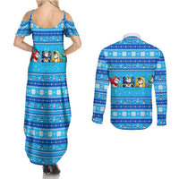 Funny Grumpy Penguin Christmas Couples Matching Summer Maxi Dress and Long Sleeve Button Shirt All I Want for Christmas Is You To Leave Me Alone - Wonder Print Shop