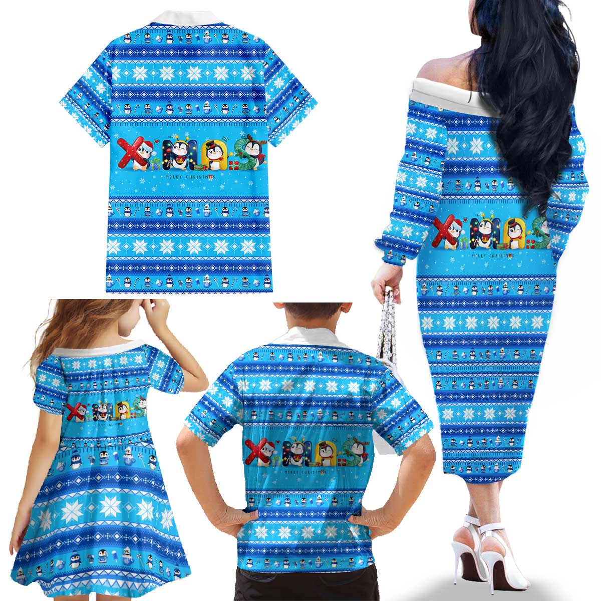 Funny Grumpy Penguin Christmas Family Matching Off The Shoulder Long Sleeve Dress and Hawaiian Shirt All I Want for Christmas Is You To Leave Me Alone - Wonder Print Shop