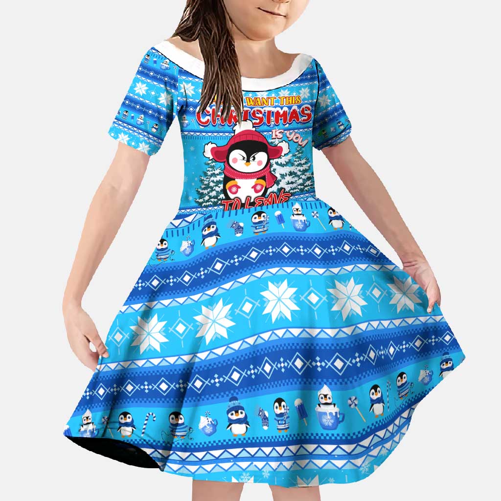 Funny Grumpy Penguin Christmas Family Matching Off Shoulder Maxi Dress and Hawaiian Shirt All I Want for Christmas Is You To Leave Me Alone - Wonder Print Shop