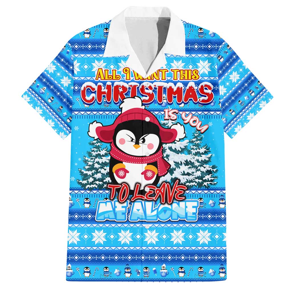 Funny Grumpy Penguin Christmas Family Matching Summer Maxi Dress and Hawaiian Shirt All I Want for Christmas Is You To Leave Me Alone - Wonder Print Shop