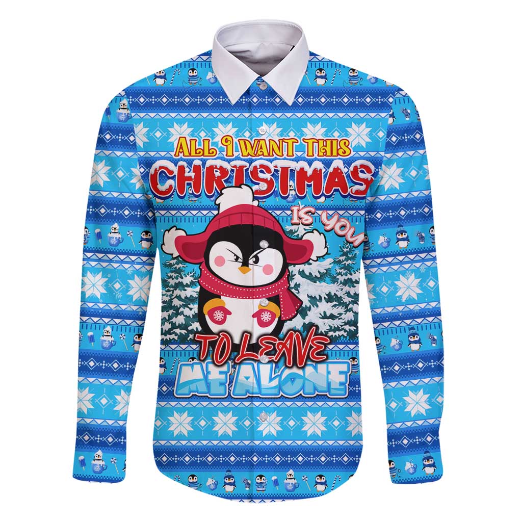 Funny Grumpy Penguin Christmas Family Matching Summer Maxi Dress and Hawaiian Shirt All I Want for Christmas Is You To Leave Me Alone - Wonder Print Shop